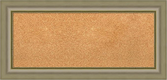 Amanti Art Natural Cork Board for Wall, 17x35 Vision Board with Silver Wood Frame, Medium Corkboard Office Decor for Home Organization, Traditional Corkboard Pinboard to Display Items for Home