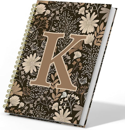 Initial K Personalized Journal Notebook, Boho Floral Journaling Notebooks for Women Girls, Costom Monogrammed Gifts for Women Mom Girls Friends, Letter Spiral Notebook, 5.5x8.3