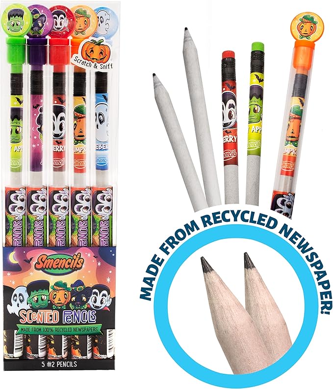 Halloween Smencils Cylinder - HB #2 Scented Smelly Pencils, 50 Count - Gifts for Kids, Party Favors, Classroom Rewards