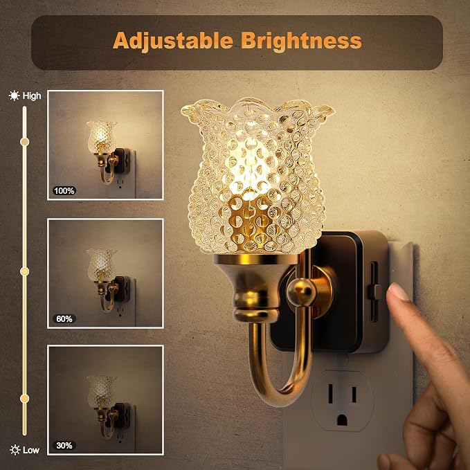 JandCase Night Light, 2 Pack Glass Night Lights Plug into Wall, Dimmable Floral - Image 2