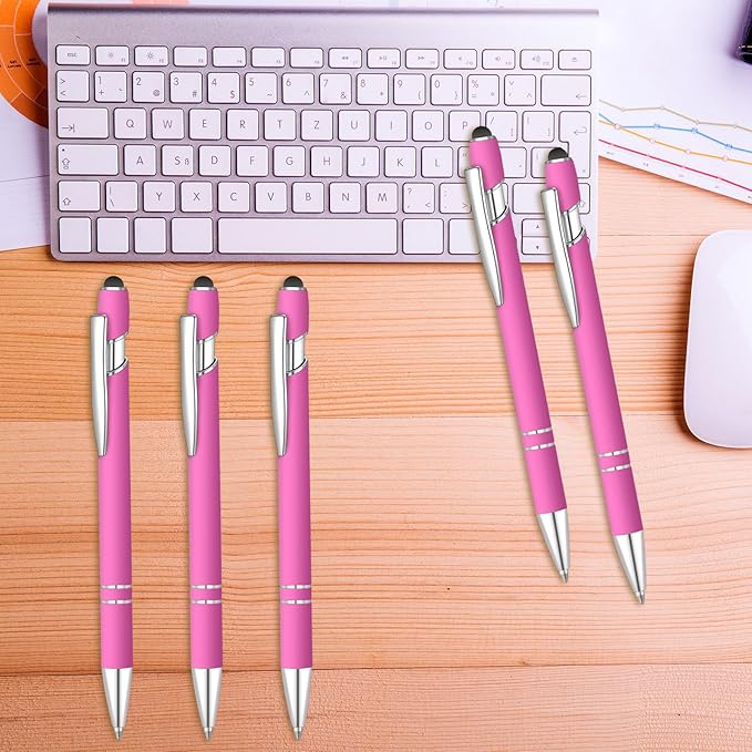 24 Pcs Blue Ink Ballpoint Pen with Stylus Tip 2 in 1 Ballpoint Pen 1.0 mm Blue Ink Metal Stylus Pen for Touch Screens Coworkers, Family, Colleagues, Office (Hot Rose)