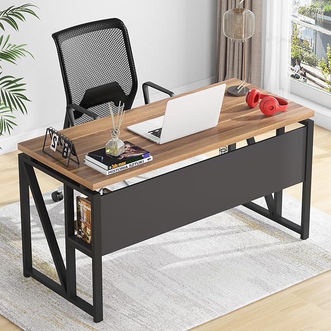 Tribesigns 55-inch L Shaped Desk with Drawer Cabinet, Executive Computer Desk and lateral File Cabinet, 2 Piece Home Office Furniture with Drawers for Hanging File, Doors with Locks (Brown, 55 inches)