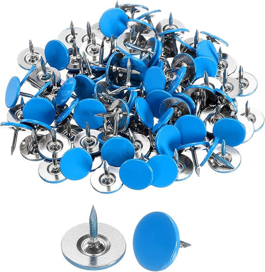 uxcell 150Pcs Upholstery Tacks, 11mmx10mm Flat Head Thumb Tack Decorative Furniture Nails Push Pins for Furniture Sofa Headboards, Blue