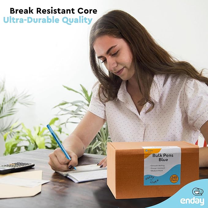 Enday Bulk Ballpoint Pens Blue (240 Pack) Ink pens bulk, Medium Point 1.0mm, office, Smooth Writing Blue ink for School, Home, and Office.