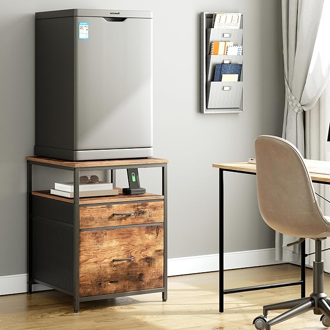 Mini Fridge Stand with 3 Storage, Mini Fridge Cabinet, Beverage Fridge Table, Heavy Duty 21.3" L* 22.7" W Tabletop, for Dorm, Apartment,Office, Bedroom Rustic Brown HB01BXN