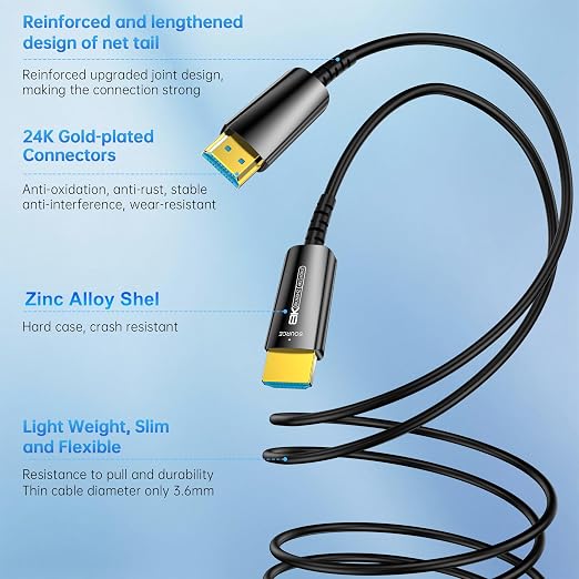 Fiber Optic Extra Long HDMI Cable 130 FT, 8K Slim HDMI 2.1Cord 48Gbps Ultra - Image 6