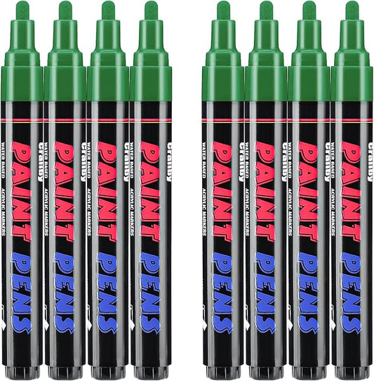 Green Paint Pens Paint Markers - 8 Pack Permanent Quick Dry Waterproof Marker Pens for Rocks Wood Fabric Plastic Canvas Glass Mugs Metal Tire Stone