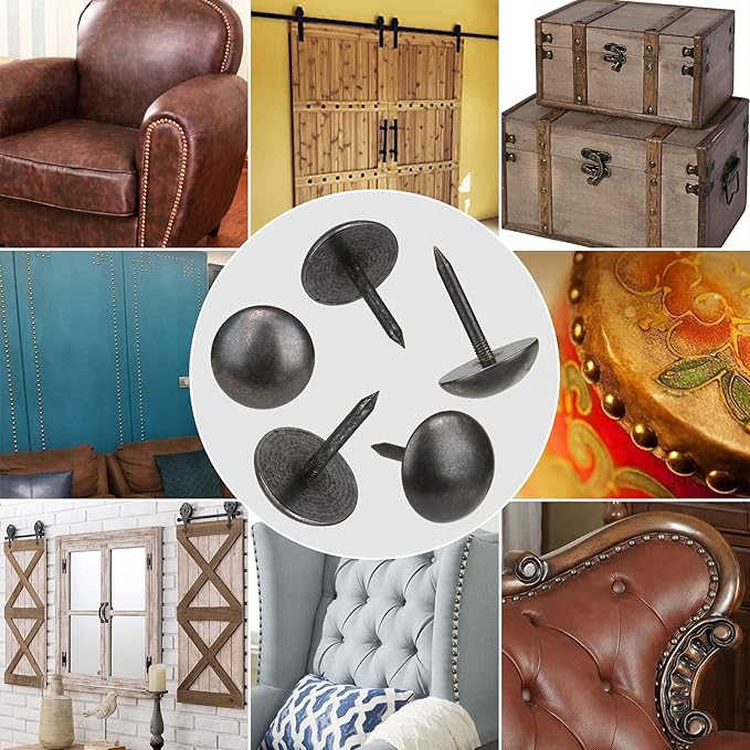 Retro Solid Pure Brass Tacks as Antique Upholstery Nails for Furniture, Decorative Push Pins for Wood,Carpet Tacks,Hardware Tacks,Cap Nails,Thumb Tacks，Brass Fasteners（7/10",18mm Black Color,10 Pcs)