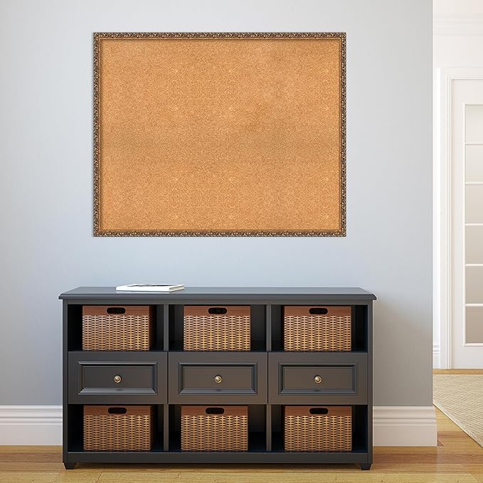 Amanti Art Natural Cork Board for Wall, 34x42 Vision Board with Bronze Frame, X-Large Corkboard Office Decor for Home Organization, Traditional Corkboard Pinboard to Display Items for Home