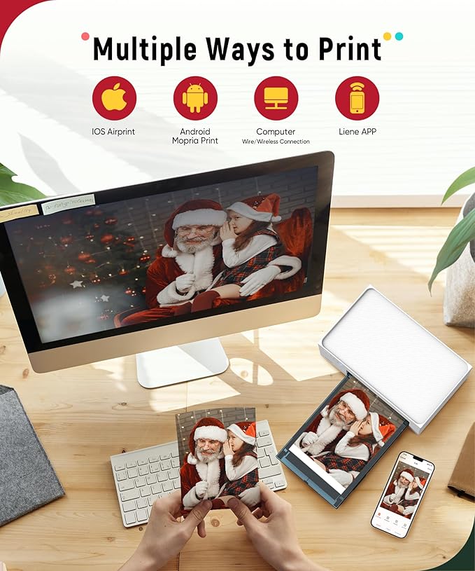 Liene M100 4x6'' Photo Printer Bundle (180 pcs +5 Ink Cartridges), Wi-Fi Picture Printer for iPhone, Android, Smartphone, Computer, Dye-Sublimation, Portable for Home Use