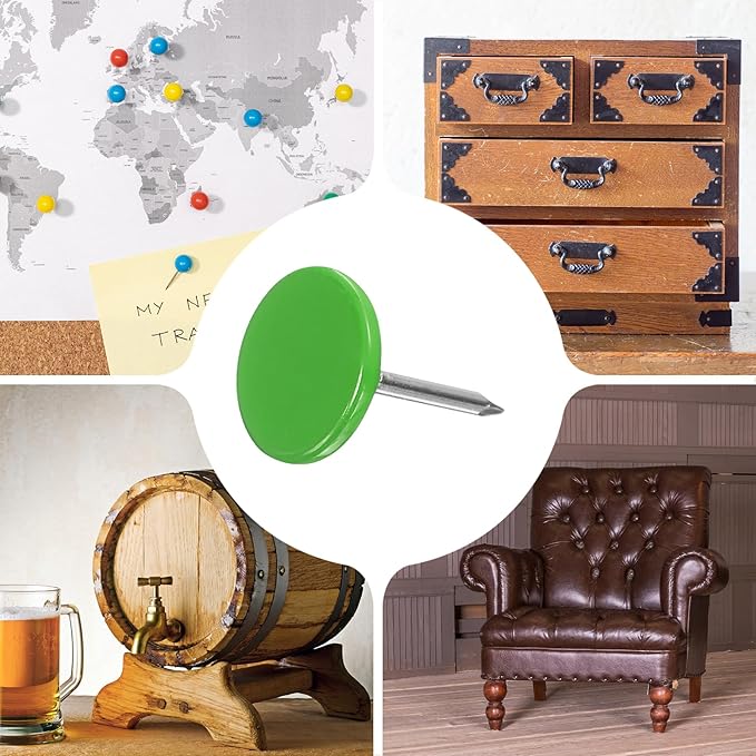 uxcell 120Pcs Push Pins, 11mmx15mm Round Flat Head Decorative Thumb Tacks Upholstery Tacks for Cork Board Office Wall Hangings, Green