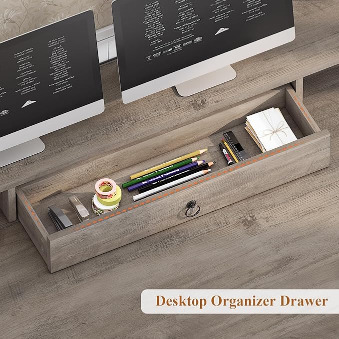 SEDETA Farmhouse 63" Executive Desk, Wood Computer Desk with Drawers and Storage Cabinet, Home Office Desk with File Drawer and Monitor Stand, Wood Desk for Work Study Writing, Grey