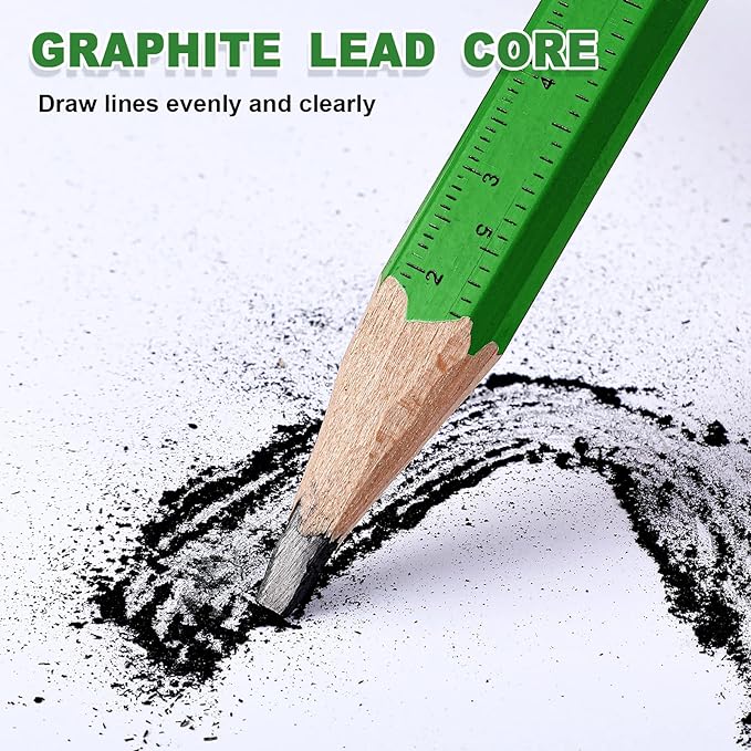 Honoson 200 Pcs Flat Construction Pencils with Printed Ruler Wood Graphite 2 Pcs Carpenter Pencil Sharpener for Woodworking Marking Tool(Green)