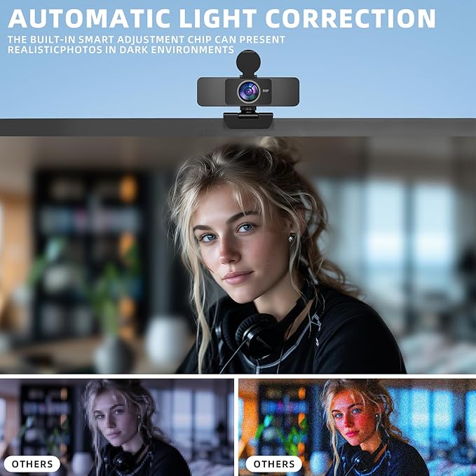 4K Webcam for PC - Autofocus, Noise-Canceling Mic, USB Plug & Play with Privacy Cover Camera 4K for Zoom/Teams/Skype/Google Meet