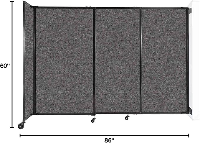 Wall-Mounted Sliding StraightWall Room Divider | Adjustable Widths | Locking Wheels | Room Separator | Up to 7'2" Wide x 5' Tall Charcoal Gray Fabric Panels