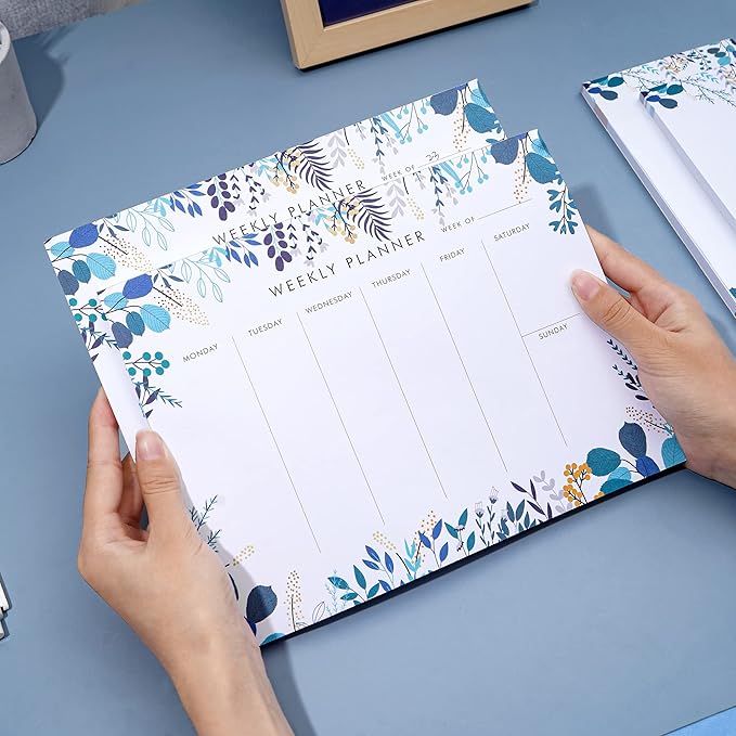 2 Pack Weekly Planner Notepad Tear Off Set of 2 Weekly Calendar Pad 52 Undated To Do List Notepad Desk Planning Pads Productivity Tracker for Work School Home Goals Notes Schedule Ideas, Blue