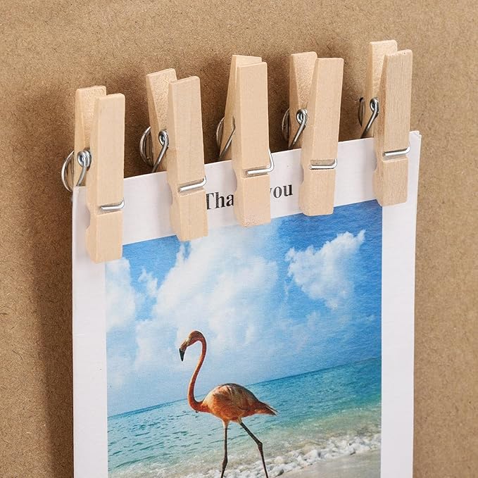 100Pcs Push Pin with Wooden Clips Tacks for Cork Board Artwork for Bulletin Board Crafts Arts Projects Photo Supplies(Wood Color)