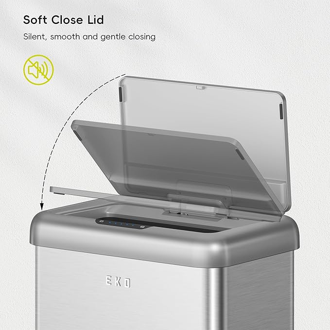 EKO Vintage 50L / 13.2 Gallon Motion Sensor Trash Can, Dual Compartment 32L + 18L Stainless Steel Kitchen Garbage Bin, Touchless Automatic Waste & Recycling Bin with Lid for Home or Office