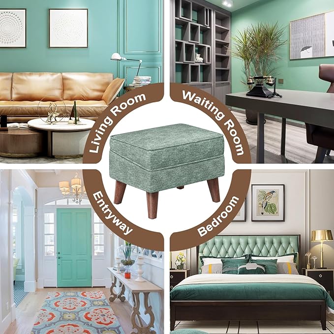 Small Footstool Ottoman, Footstool with Adjustable Lid, 11" Ottoman Foot Rest with Storage for Living Room, Bedroom, Couch, Enterway, Green