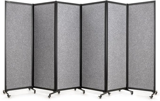 Upgrade Version Room Partition and Divider, Freestanding Rolling Dividers with Wheels,Office Privacy Screen Divider Wall,Classroom Felt Dividers,12'2"L* 6'7"H,6 Panel，Light Grey