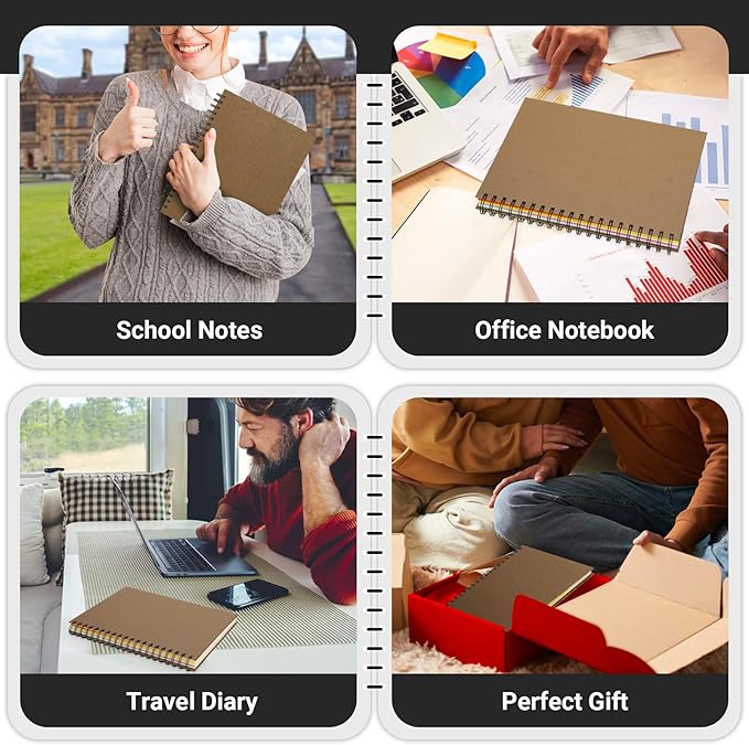 EUSOAR Spiral Notebook 5 Subject, 3pcs B5 7.3"x10.2" College Ruled Writing Pad, Thick Hardcover, 100GSM 120Sheets/ 240Pages of Lined Paper, for Journals, Students, Office and Business, Kraft