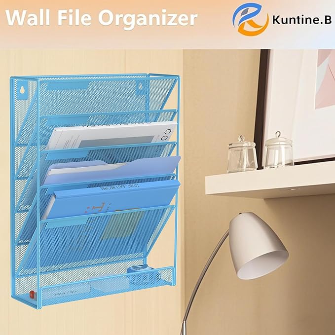 Kuntine.B Wall File Organizer Office Hanging Magazine Holder Wall File Organizer for Office Home (Blue, 6 Tier)