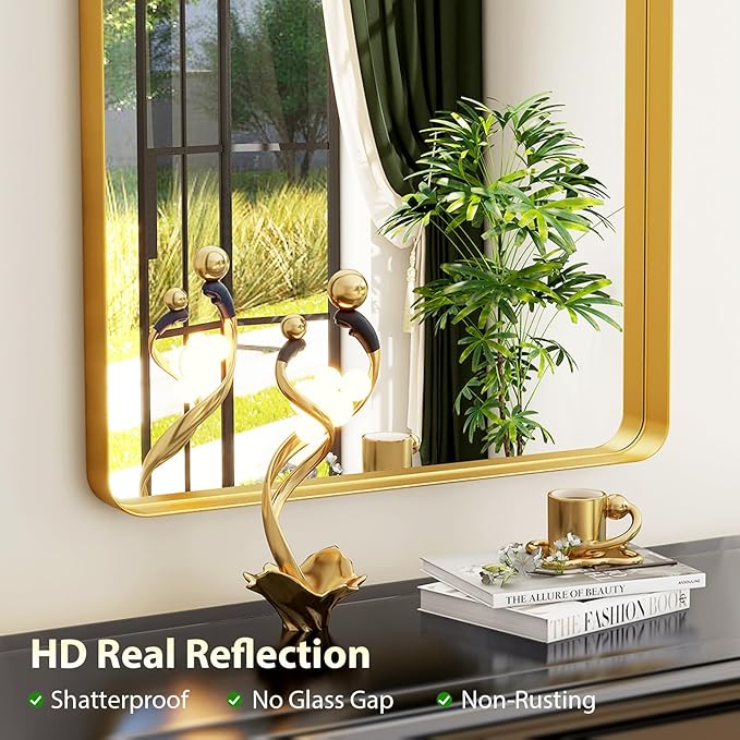 71" x 30" Full-Length Mirror - Gold Deep Framed Floor Mirror, Wall-Mounted Rectangular Dressing Mirror for Home Decor in Bedroom, Bathroom, Living Room - Hang or Lean Against Wall