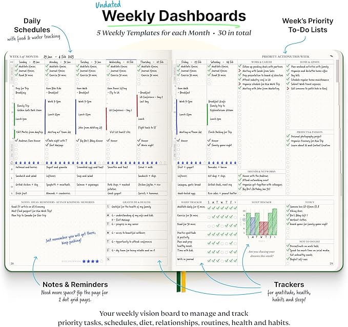 Roterunner 2025 B5 Pink Softcover Purpose Planner Notebook 7.5'x9.8' Undated Planner Daily Weekly Monthly Productivity Goal Setting Tool for Work Home ADHD Adults Self Care Journal