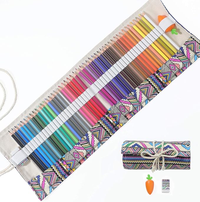 Erasable Colored Pencils Set for Adults and Kids 48 Count Coloring Pencils for Drawing, Sketching, Adult Coloring Books with Eraser, Sharpener, Canvas Pencil Roll Wrap Back to School Supplies