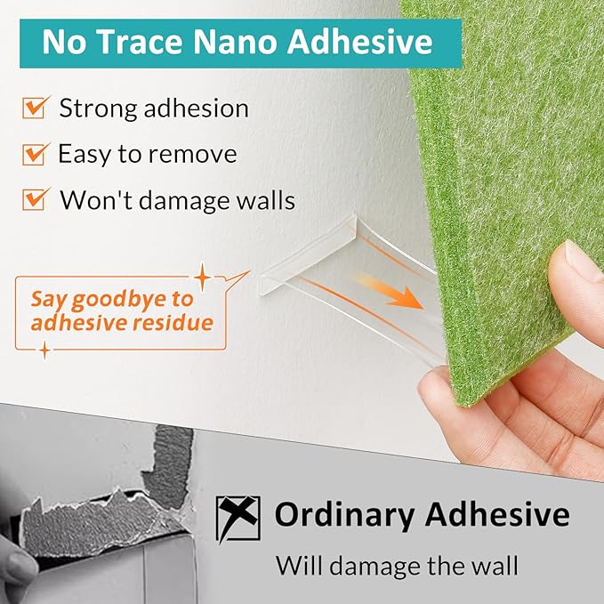 Large Cork Board for Walls 48" x 36" - Green Bulletin Board - 12 Pack Felt Wall Tiles with Safe Removable Adhesive Tabs - Corkboard for Office School Home Decor - Sage Green