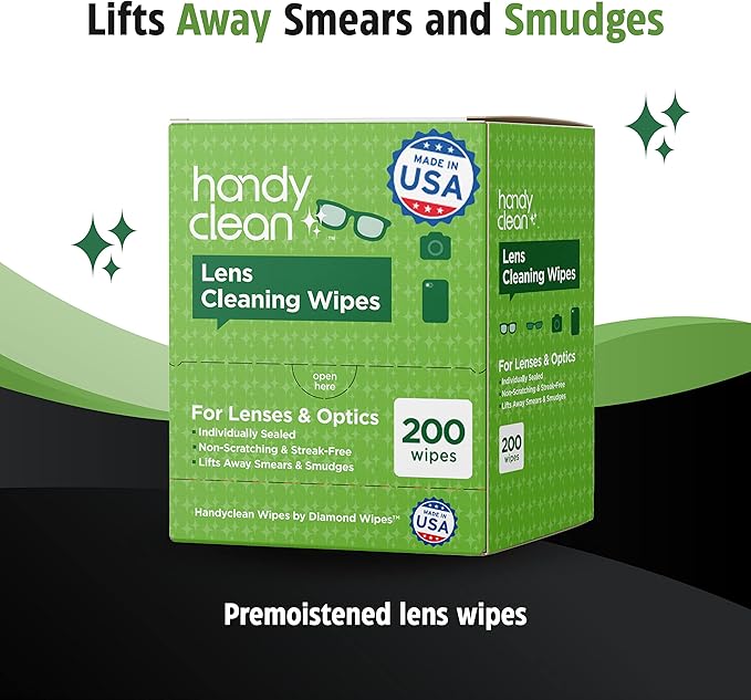 HandyClean Pre-Moistened Lens Cleaning Wipes, Eyeglass Wipes, Screen Wipes, 100 ct of 6 x 5 inches Individually Packed Lens Cleaner Wipes
