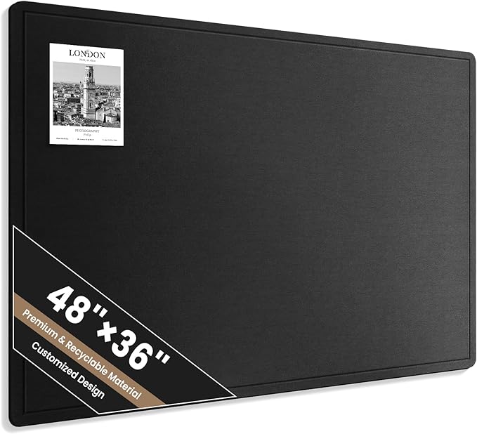 Large Bulletin Board, 48 X 36 Inches Felt Cork Board with 40 Pushpins, Foldable Felt Notice Pin Board Photo Display Board with Self-Adhesive Tape for Office Home School