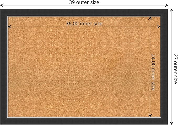 Amanti Art Natural Cork Board for Wall, 27x39 Vision Board with Black Wood Frame, Large Corkboard Office Decor for Home Organization, Modern Contemporary Corkboard Pinboard to display items for home