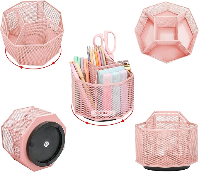Exerz Desk Organiser/Mesh Desk Tidy Candy/Pen Holder/Multifunctional Organiser 360 Rotating
