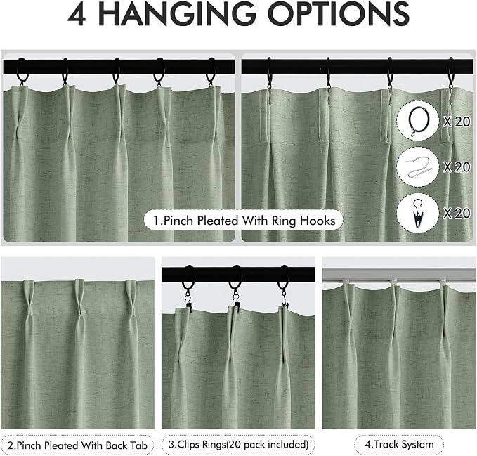 Memory Trained Pinch Pleated Curtains 80 Inches Long, Viral Linen Pinch Pleat - Image 6