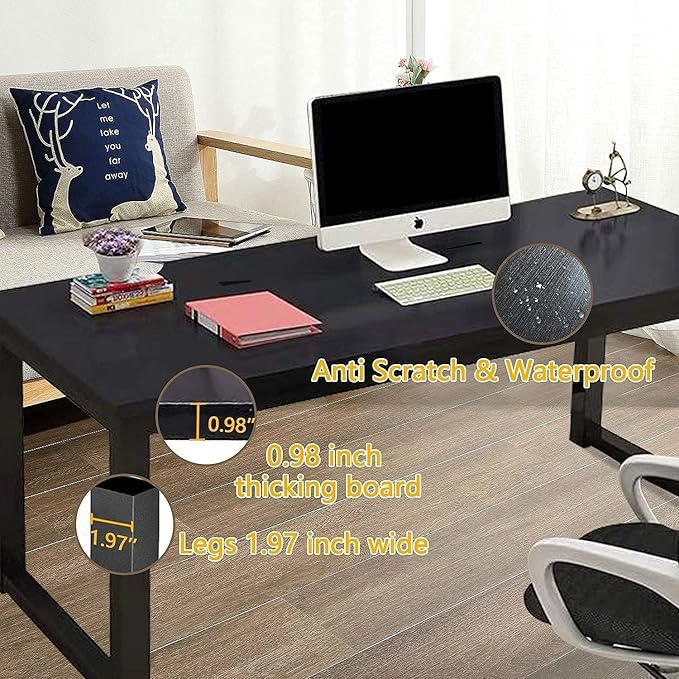NSdirectModern Computer Desk 63 inch Large Office Desk Writing Study Table for Home Office Desk Workstation Wide Metal Sturdy Frame Thicker Steel Legs, Black.