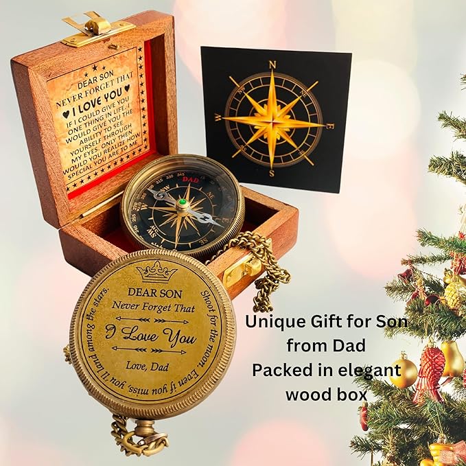 Gift for Son from Mom Dad | Engraved Compass 2" - Father to Son Gifts, Mom to Son Gifts for Graduation 2025, Birthday Baptism Confirmation Communion
