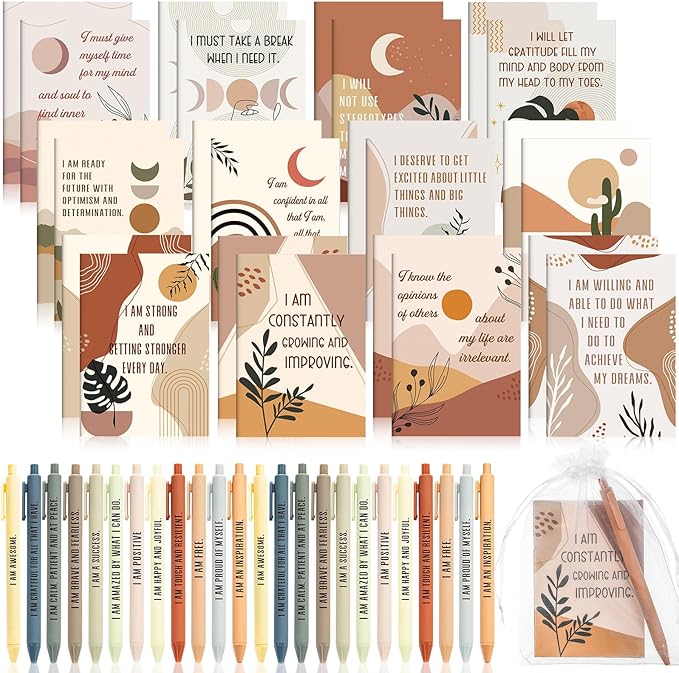 72 Set/144 Pcs Positive Affirmation Gift Set Gratitude Notebooks with Pens Small Bags Motivational Encouragement Notepads Daily Affirmations Journal for Women Stress Relief Self Care (Rainbow)