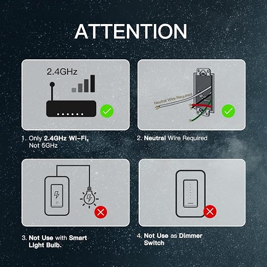 MoesGo 2nd Gen WiFi Smart Light Switch, Smart Wall Switch 2.4GHz WiFi, Neutral - Image 2