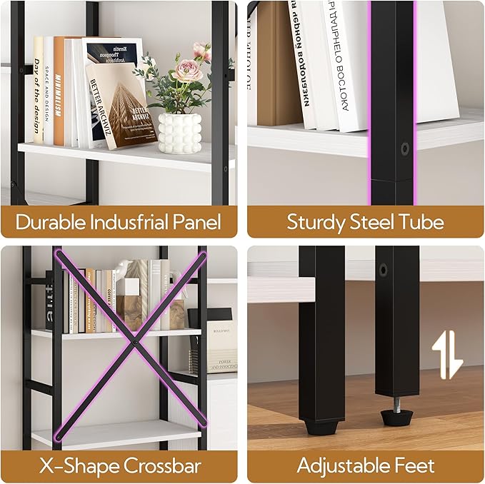 Yusong Bookshelf Triple Wide 5 Tier Bookcases with Storage Cabinet, Industrial Large Modern Tall Bookshelves with 12 Open Display Shelves for Living Room Office Bedroom, White and Black