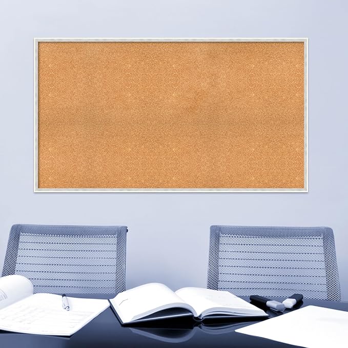 Amanti Art Natural Cork Board for Wall, 31x55 Vision Board with White Frame, Oversize Corkboard Office Decor for Home Organization, Modern Corkboard Pinboard to Display Items for Home Organization in