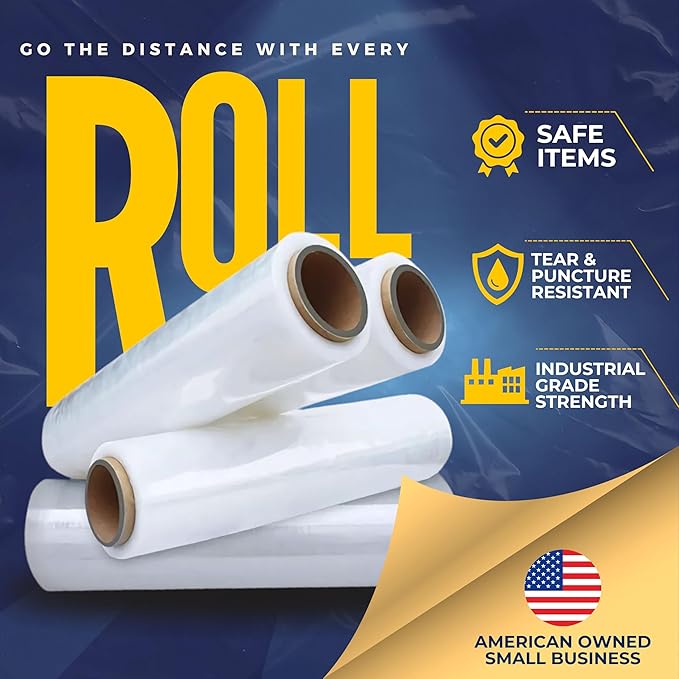 Industrial Stretch Film Wrap – 18" x 1000 FT x 80 Gauge, 4 Rolls Heavy Duty Pallet Wrap | Clear Plastic Moving Wrap for Packing, Shipping, Furniture & Luggage – Durable Self-Adhering Shrink Wrap Roll