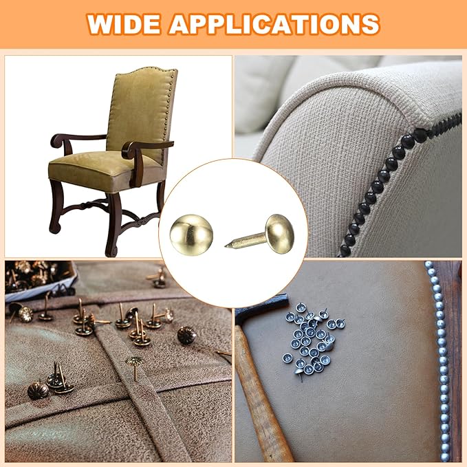 uxcell Upholstery Tacks Nail Pins Furniture, 100Pcs 6.4x13mm Thumb Tack Pins Assortment Kit Carbon Steel for Home Sofa DIY Decorative Nail Heads Nails, Gold