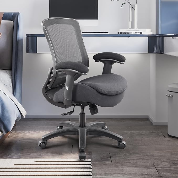 400lbs Ergonomic Office Chair with Double Seat Cushion and Soft Armrests for Executive Computer Desk with Built-in Lumbar Support (Black)