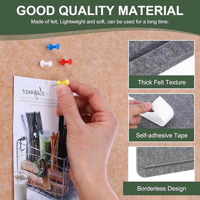 YOKIVE Felt Bulletin Board, 24 x 18 -Inch Foldable Decorative Pin Board Self Adhesive Felt Cork Board with 20 Pushpins, Great for Wall, Photo Display, Paste Note, Schedule(Gray)