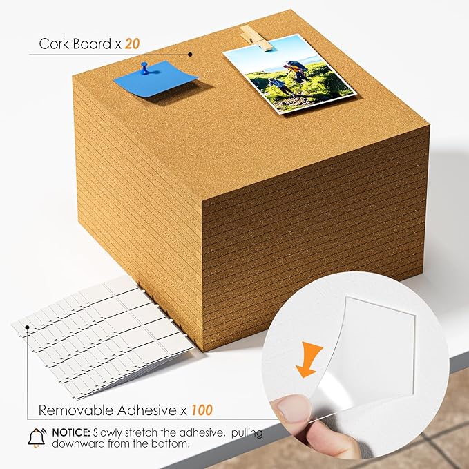 MaxGear 60" x 48" Large Cork Board for Wall, 20 Pack Cork Board Tiles with 40 Pushpins & Safe Removable Adhesive Tabs, 12" x 12" Corkboards for Office, School, Home