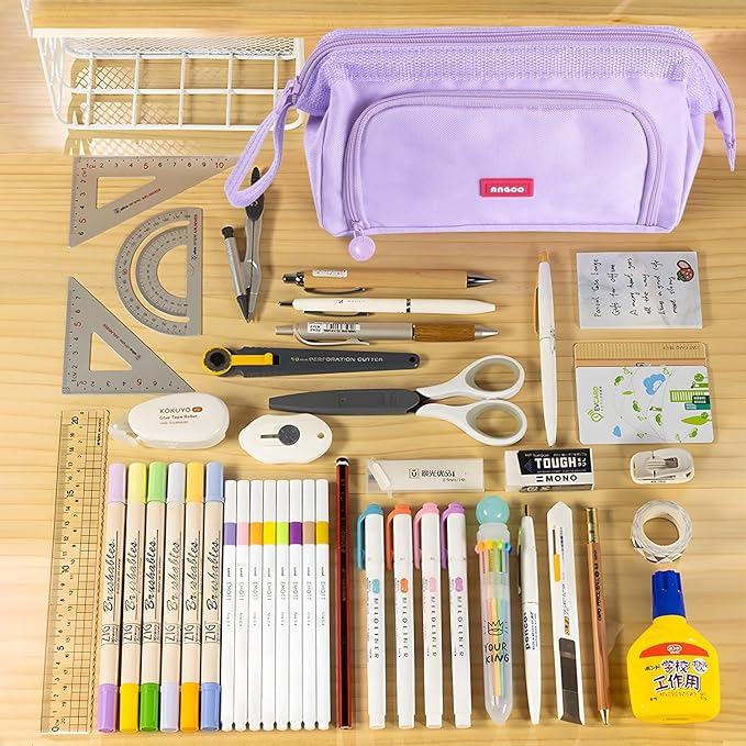 MAMUNU Pencil Case Pouch Large Capacity with Compartments, Pencil Case Pouch Bag with Zipper Handle for Teen Girls Adults Women, Portable Pen Bag Stationery Organizer for Office School Travel, Purple