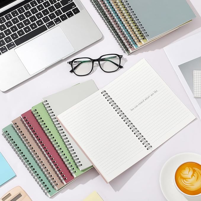 Fuutreo 12 Pcs Spiral Notebook for Work A5 8.3 x 5.7 Inch College Ruled Spiral Journal Notebook Kraft Cover Ruled Paper, 12 Color, 60 Sheets, 120 Pages for Office School (Jewel Color)