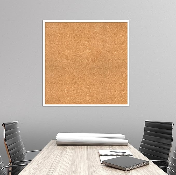 Amanti Art Natural Cork Board for Wall, 35x35 Vision Board with White Frame, Oversize Corkboard Office Decor for Home Organization, Modern Corkboard Pinboard to Display Items for Home Organization in