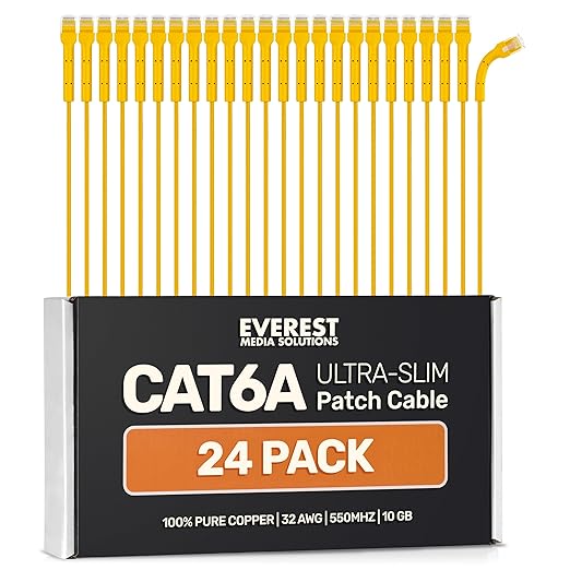 Everest Ultra Slim Cat6a Ethernet Patch Cables 1ft Yellow by EverestMediaSolutions